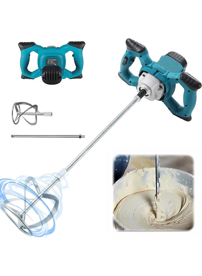 BlueFire Powerful and efficient, this 1400W electric paint mixer stirrer is designed for professional and industrial mixing tasks. With 6 adjustable speed settings and a strong 220V motor, it delivers stable performance for mixing cement, concrete, mortar, plaster, paint, grout, mud, fodder, glue, and other medium-viscosity materials. - Image 1